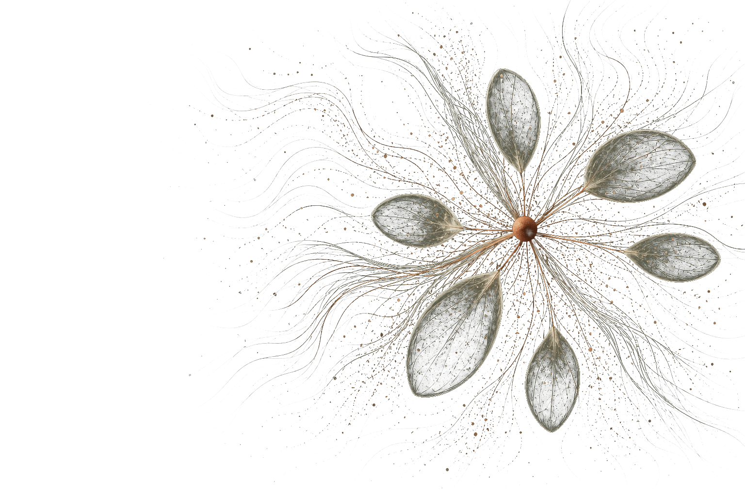 A translucent six-leaf NutrifAI plant woven from ivory and copper threads